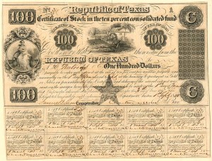 Republic of Texas - $100 Bond
